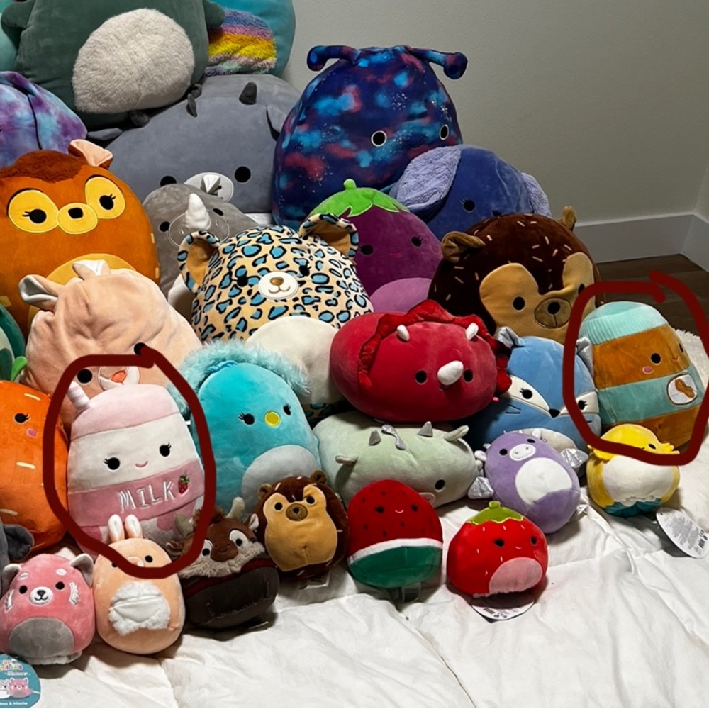 strawberry milk squishmallow & PB squishmallow